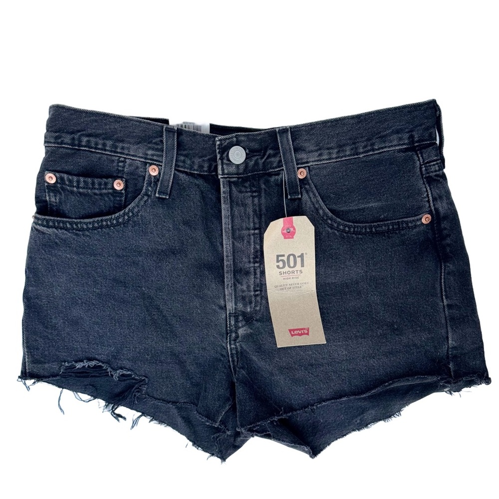Levi’s 501 Denim Cut Off Shorts High Rise Button Fly Non Stretch Black Sz 28 NWT